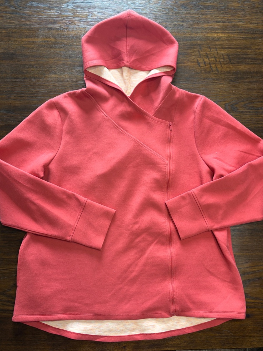 Cuddl Duds Coral Asymmetric Zip Hooded Sweatshirt with Pockets